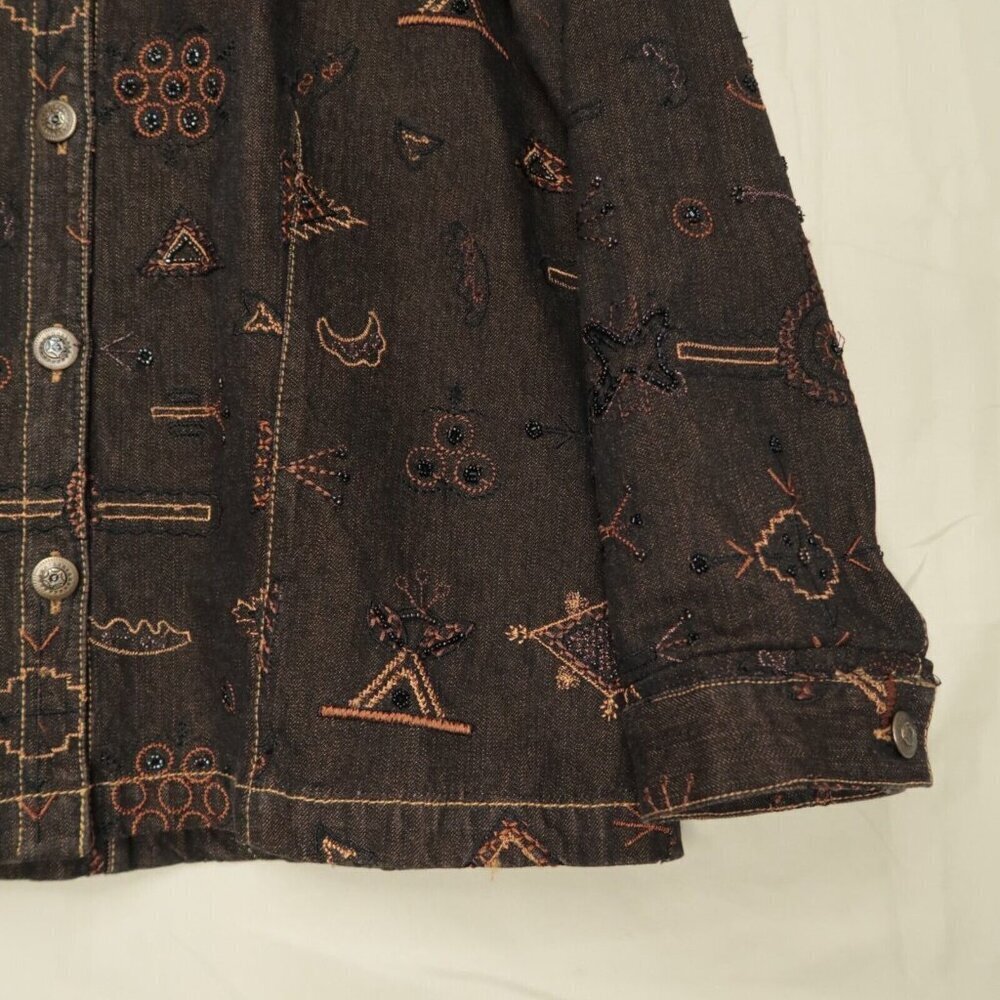 Chico’s Brown Denim Jean Jacket Anniversary Collection Silk Lined Women's Medium - Picture 6 of 13